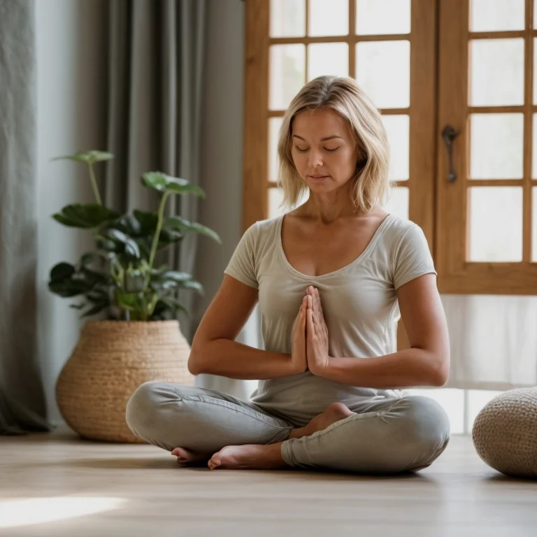 Person meditiert im Garten in Ruhe